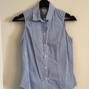 J. Crew Blue and White Striped Sleeveless Shirt